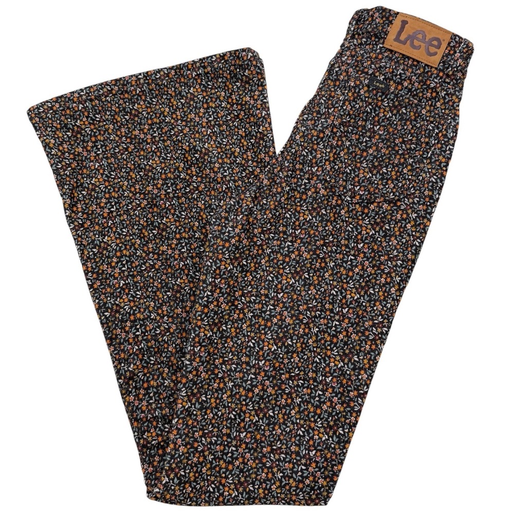 Vintage Lee Floral Corduroy Bell Bottom Pants 70s Revival High Rise Flare Jeans
